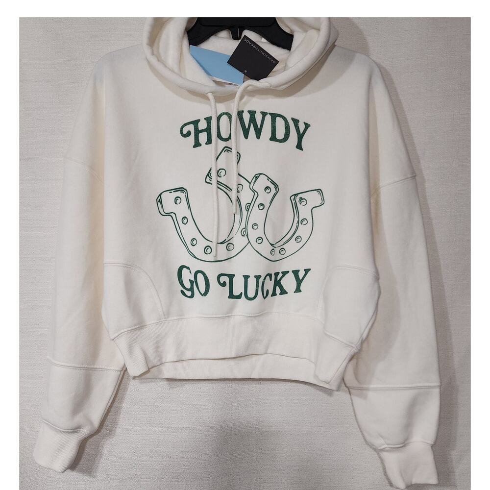 Howdy white crop top Hoodie women's XS Grayson/threads